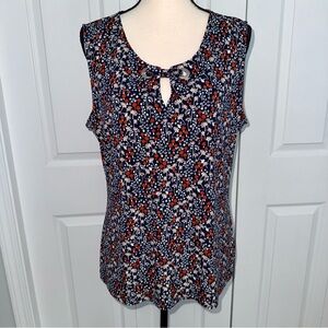 Tommy Hilfiger Navy‎ Mushroom & Floral Sleeveless Keyhole Top - XL